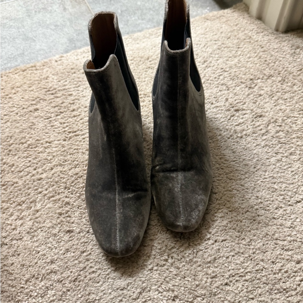 Gray Velvet Ankle Boots
